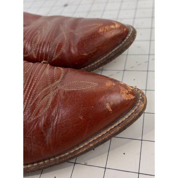 Vintage Dan Post Western Cowboy Boots Leather Sole Men's Size 8 Brown & Tan - Picture 8 of 14